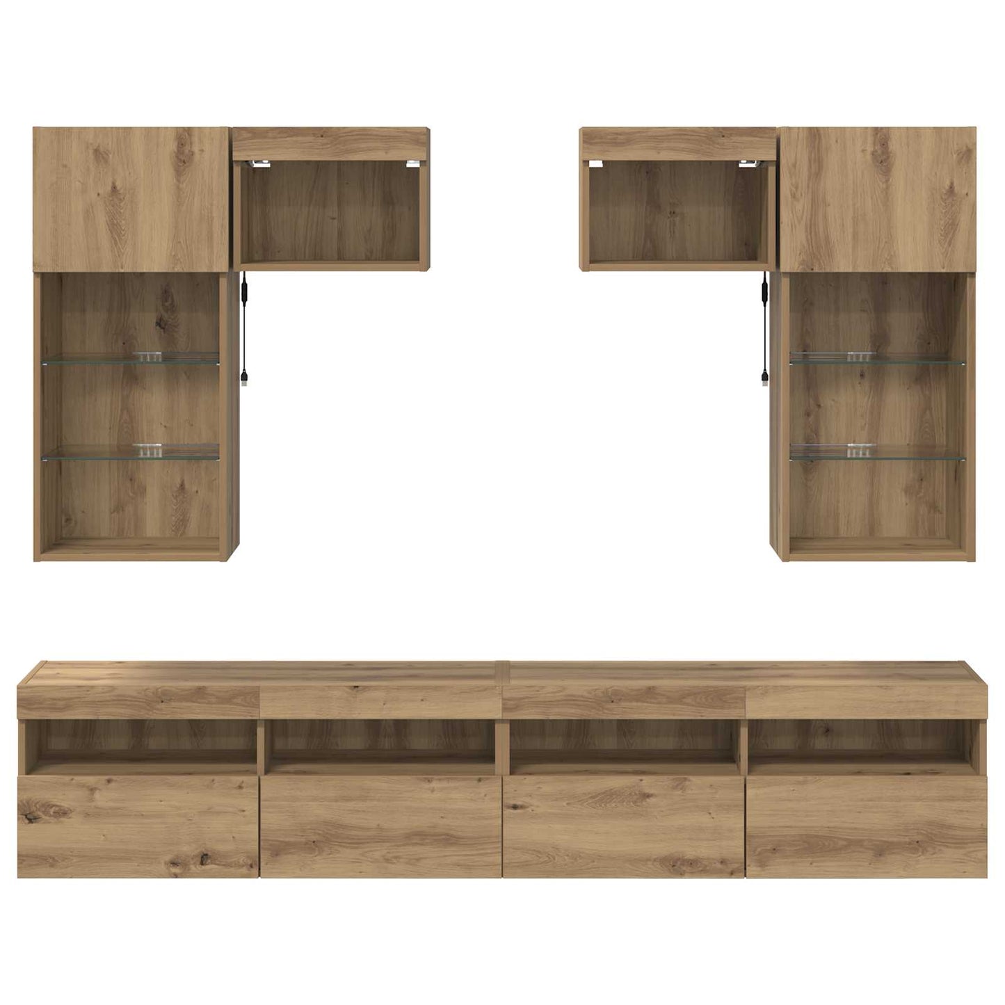 TV-Wandgeräte mit LED-Lichtleisten 6 pcs Altholz Holzwerkstoff