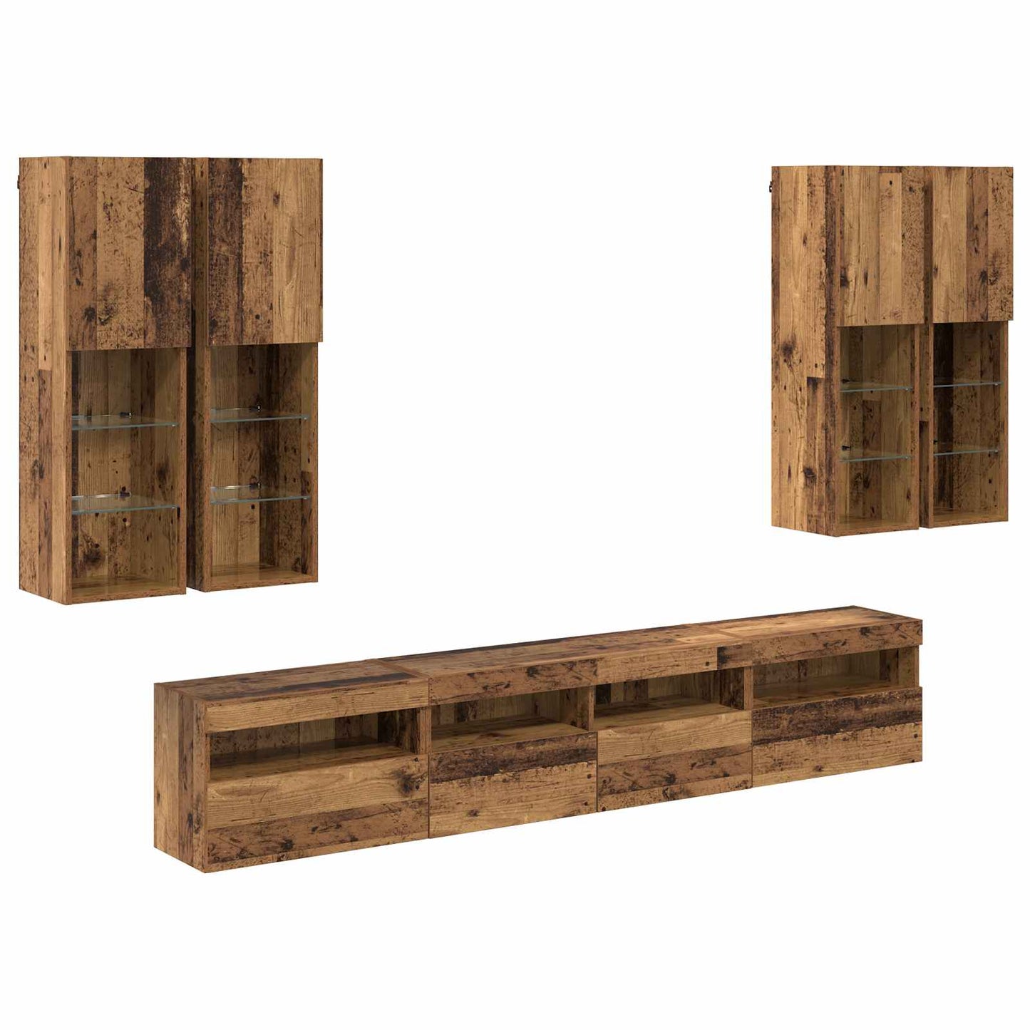TV-Wandschrank-Set mit LED-Lichtern 7 pcs Altholz Holzwerkstoff