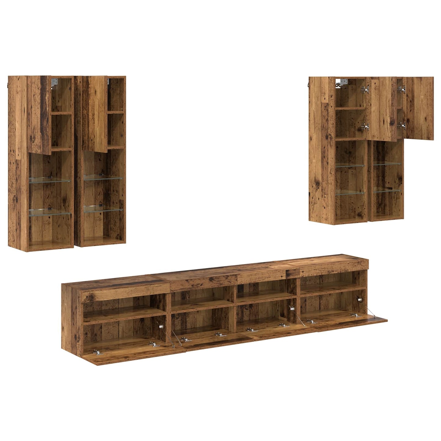 TV-Wandschrank-Set mit LED-Lichtern 7 pcs Altholz Holzwerkstoff
