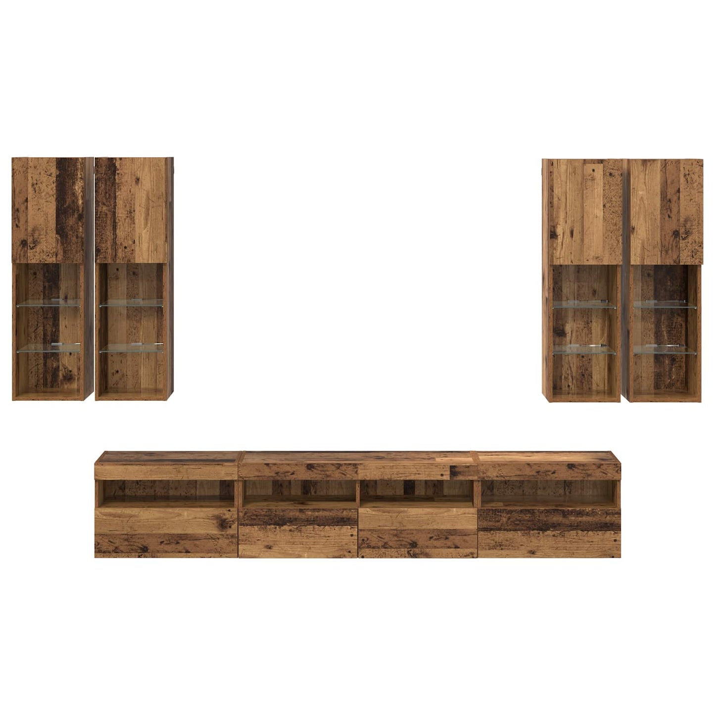 TV-Wandschrank-Set mit LED-Lichtern 7 pcs Altholz Holzwerkstoff