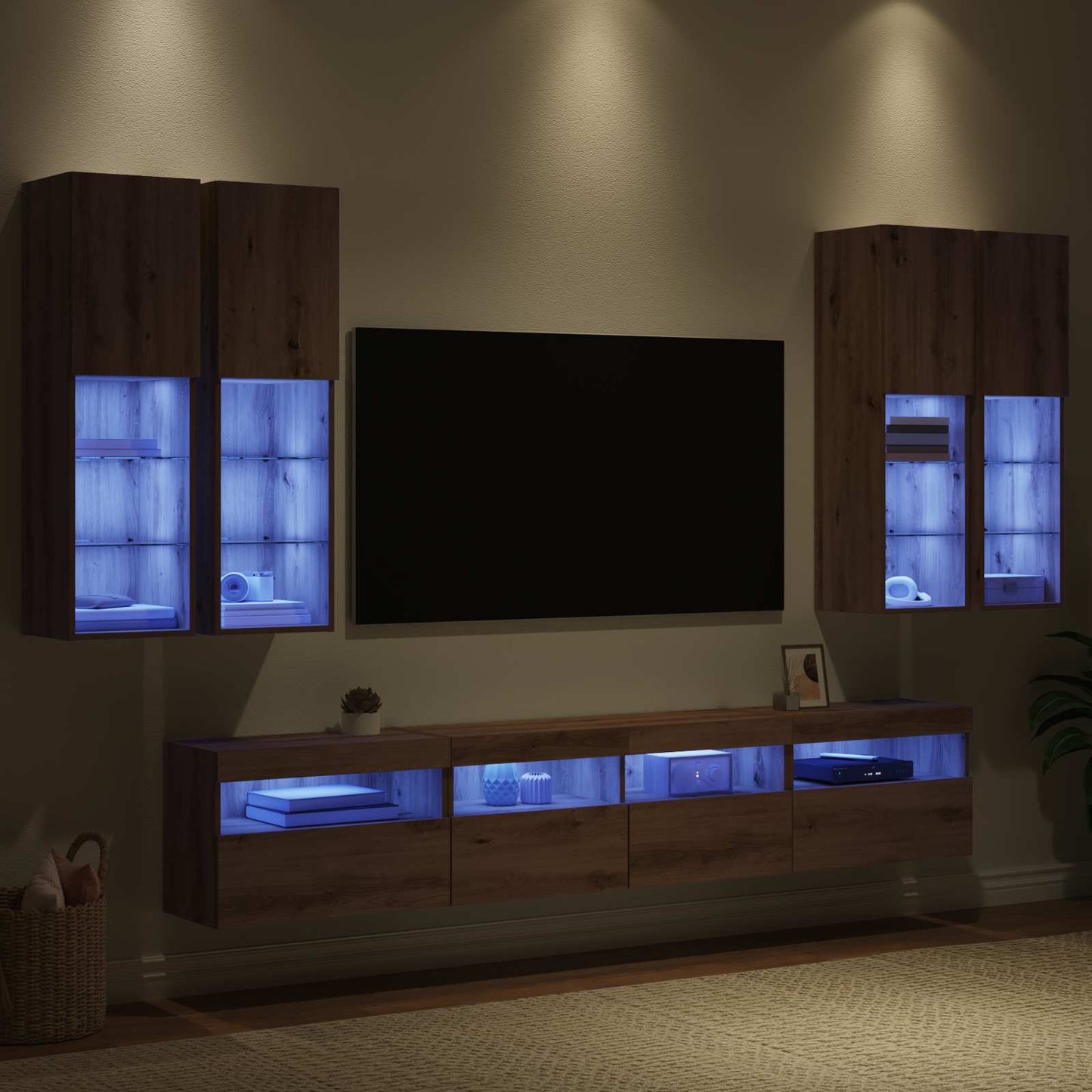 TV-Wandschrank-Set mit LED-Lichtern mit LED 7 pcs Artisan-Eiche