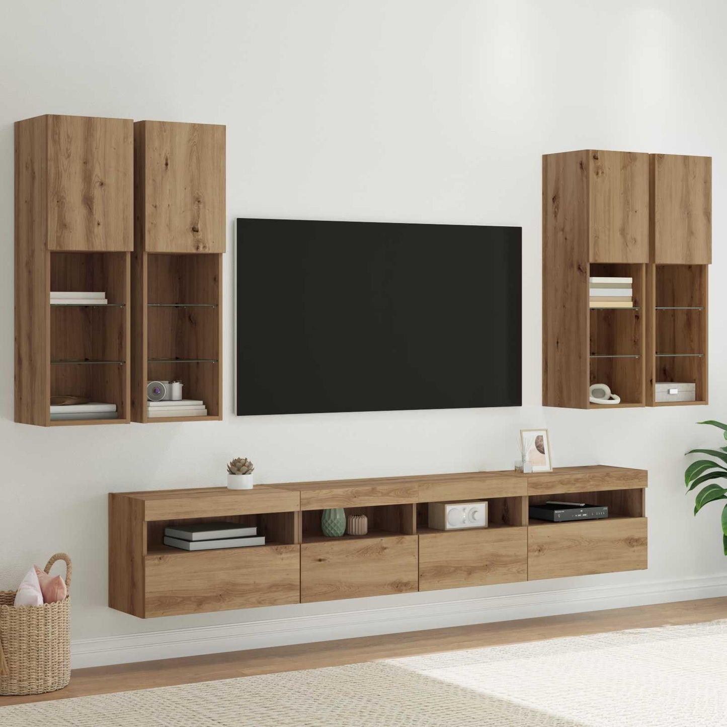 TV-Wandschrank-Set mit LED-Lichtern mit LED 7 pcs Artisan-Eiche