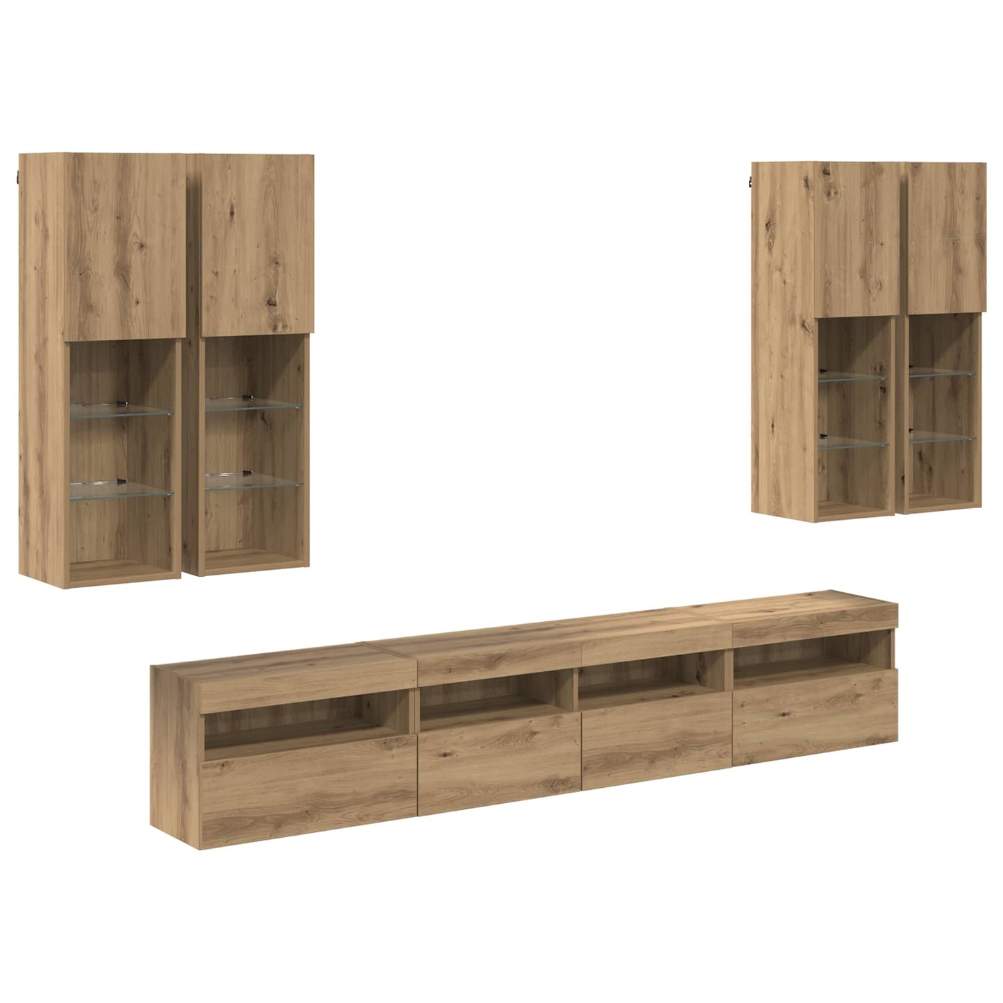 TV-Wandschrank-Set mit LED-Lichtern mit LED 7 pcs Artisan-Eiche