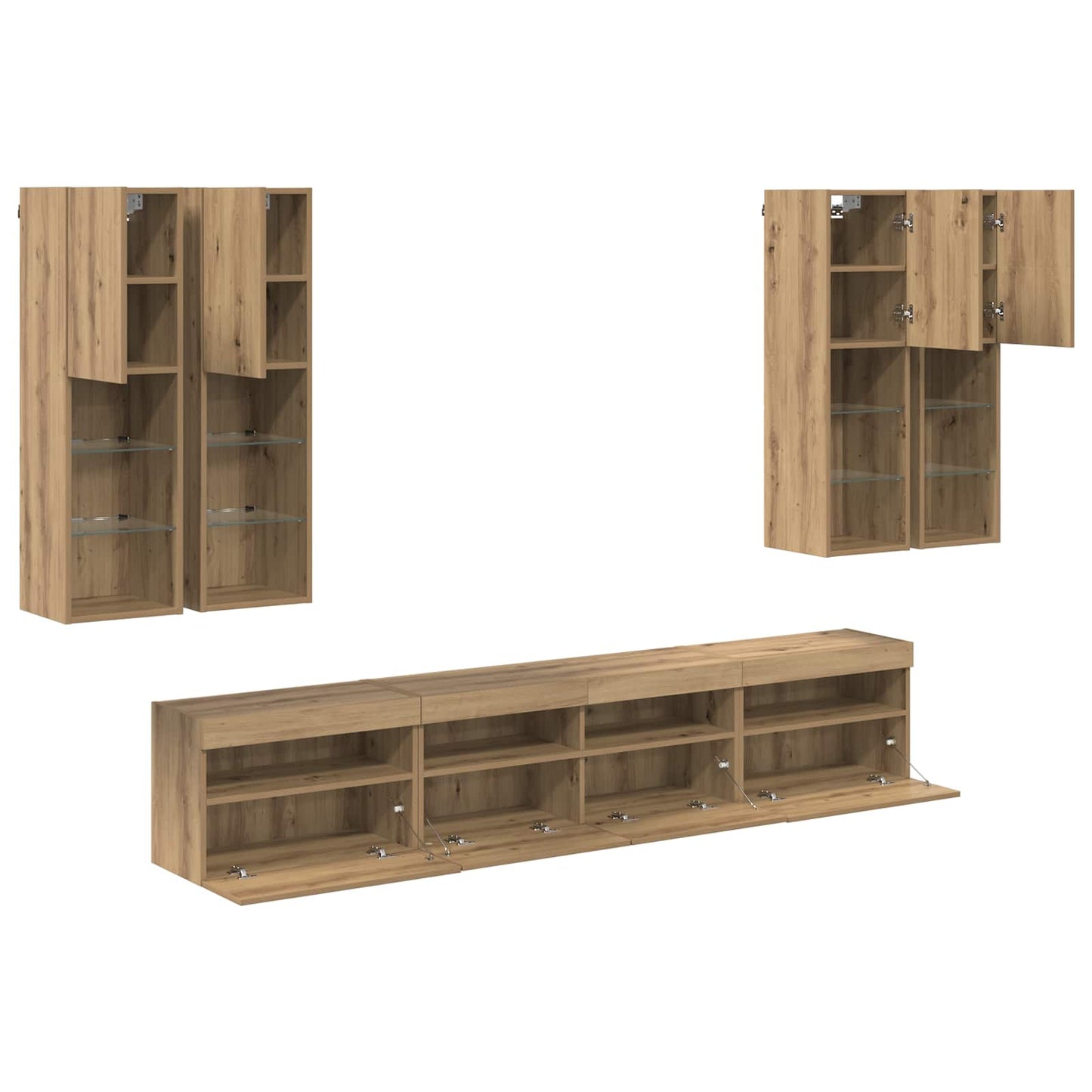 TV-Wandschrank-Set mit LED-Lichtern mit LED 7 pcs Artisan-Eiche
