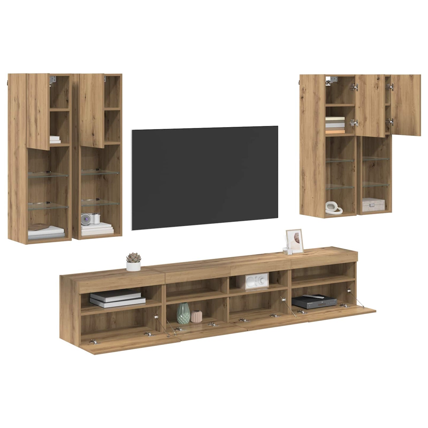 TV-Wandschrank-Set mit LED-Lichtern mit LED 7 pcs Artisan-Eiche
