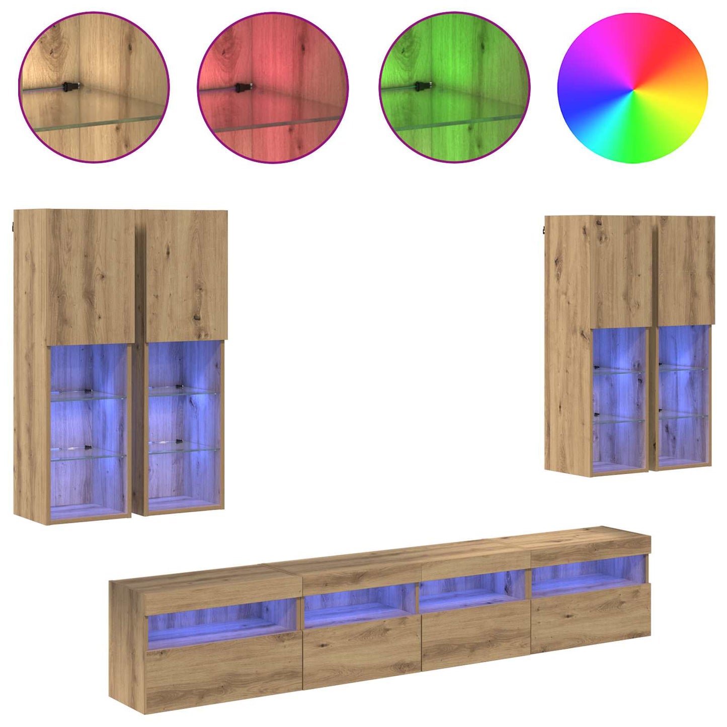 TV-Wandschrank-Set mit LED-Lichtern mit LED 7 pcs Artisan-Eiche