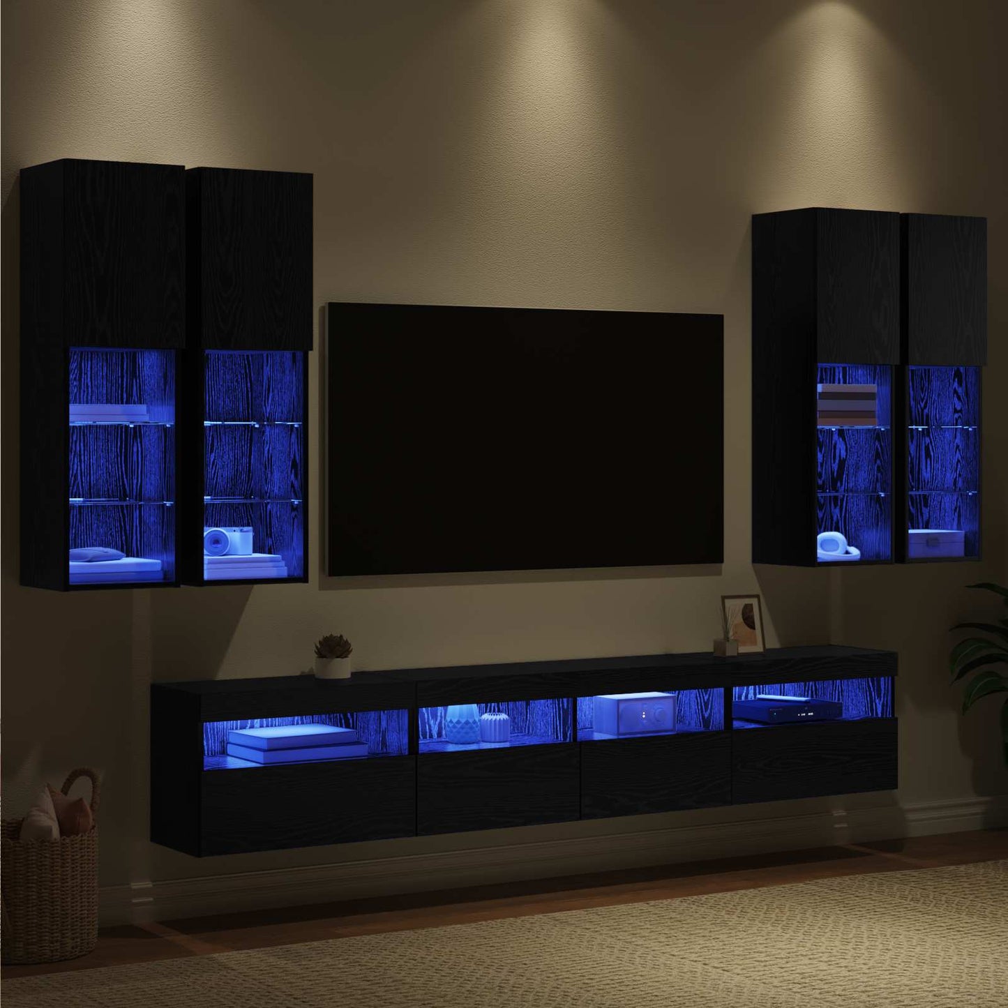 TV-Wandschrank-Set mit LED-Lichtern 7 pcs Schwarz Eichen-Optik