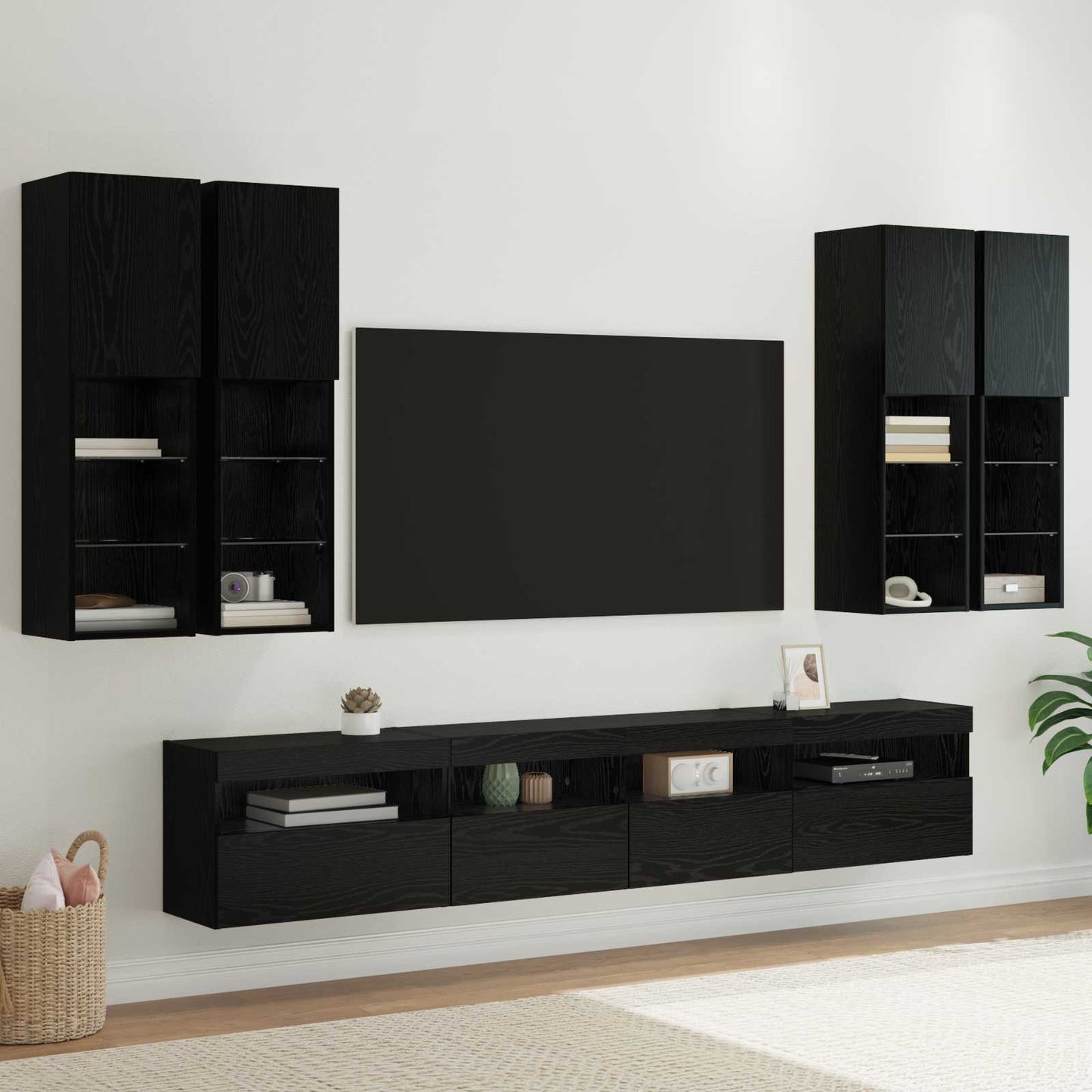 TV-Wandschrank-Set mit LED-Lichtern 7 pcs Schwarz Eichen-Optik