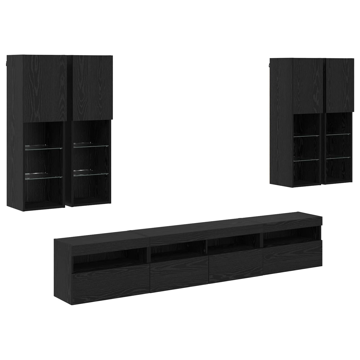 TV-Wandschrank-Set mit LED-Lichtern 7 pcs Schwarz Eichen-Optik