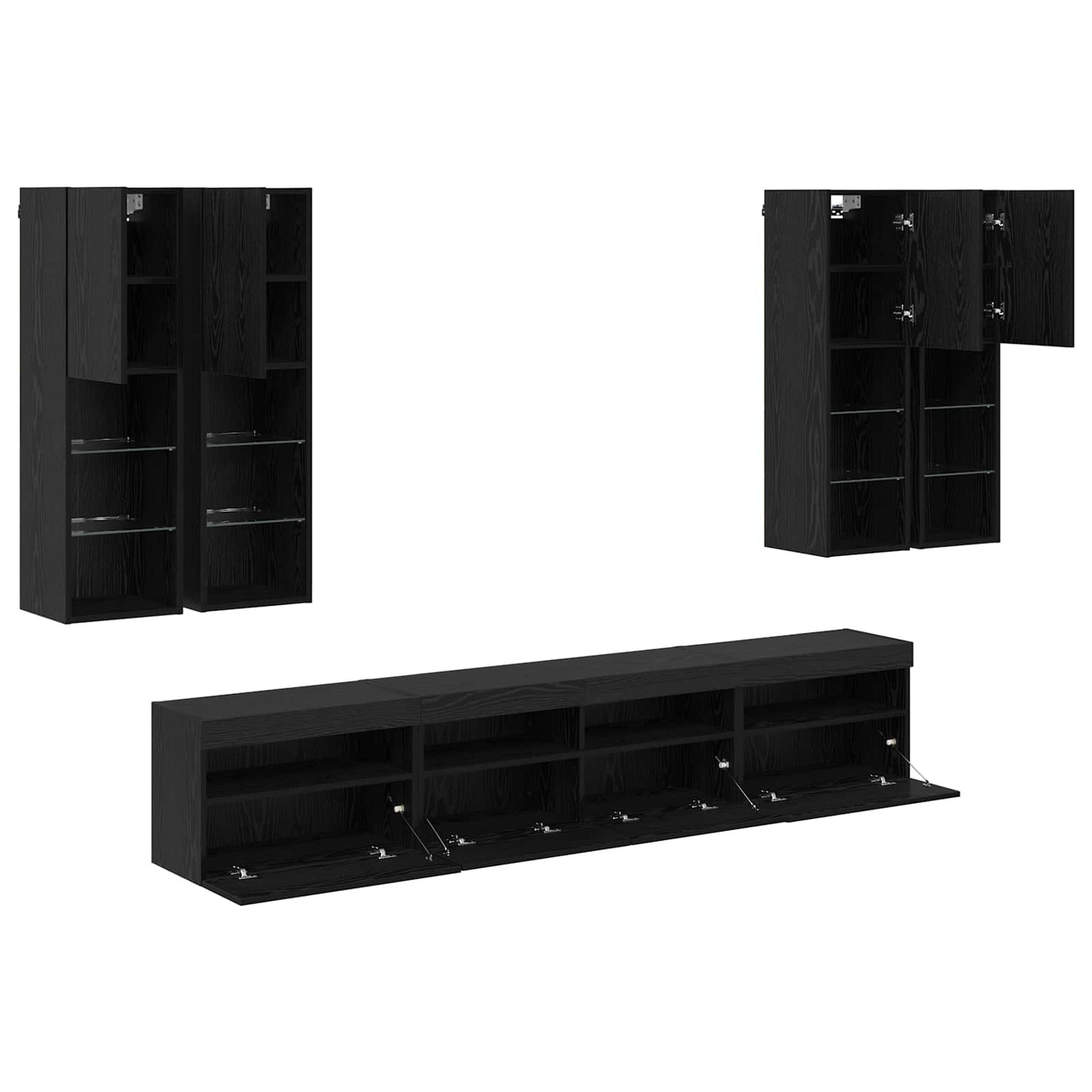 TV-Wandschrank-Set mit LED-Lichtern 7 pcs Schwarz Eichen-Optik