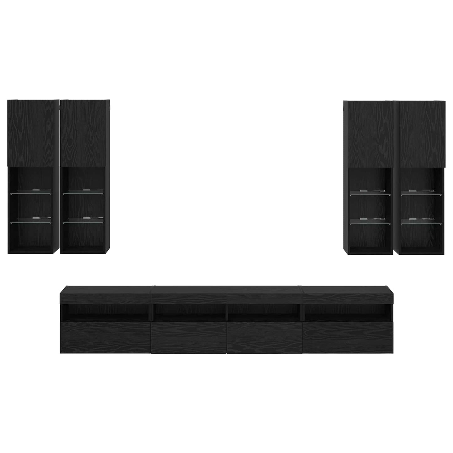 TV-Wandschrank-Set mit LED-Lichtern 7 pcs Schwarz Eichen-Optik