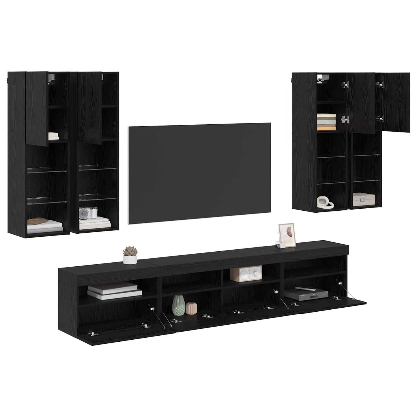 TV-Wandschrank-Set mit LED-Lichtern 7 pcs Schwarz Eichen-Optik
