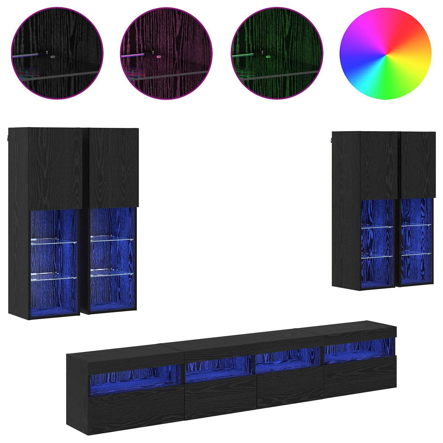 TV-Wandschrank-Set mit LED-Lichtern 7 pcs Schwarz Eichen-Optik