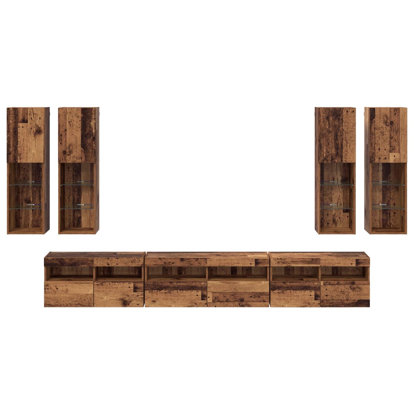 TV-Wandregal-Set Wandmontiert 7 pcs Altholz Holzwerkstoff