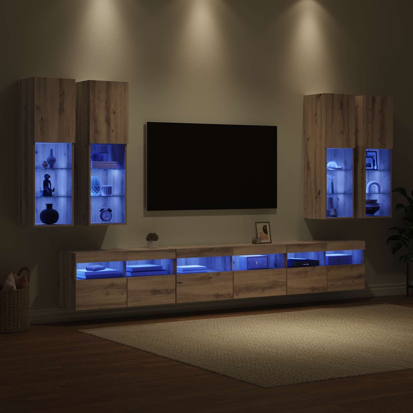 TV-Wandregal-Set Wandmontiert 7 pcs Artisan-Eiche Holzwerkstoff