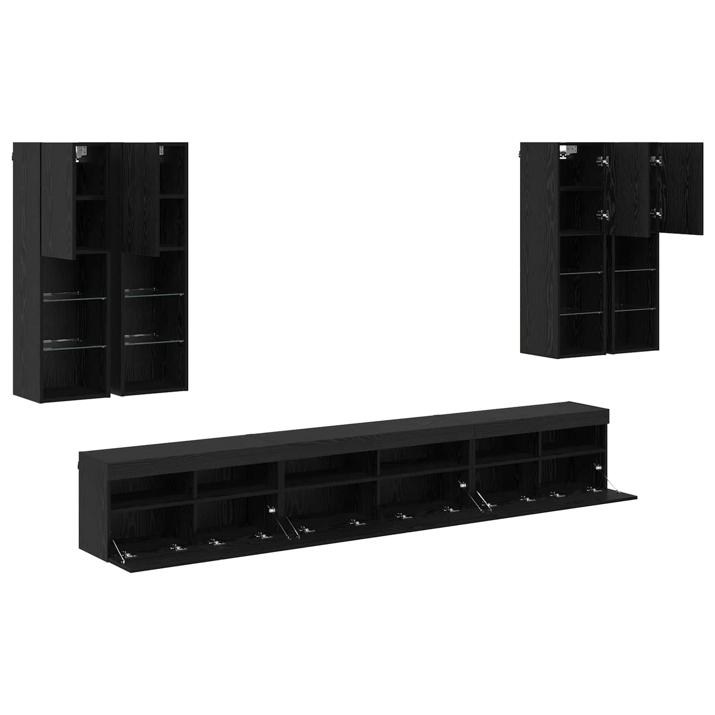 TV-Wandregal-Set 7 pcs Schwarz Eichen-Optik Holzwerkstoff