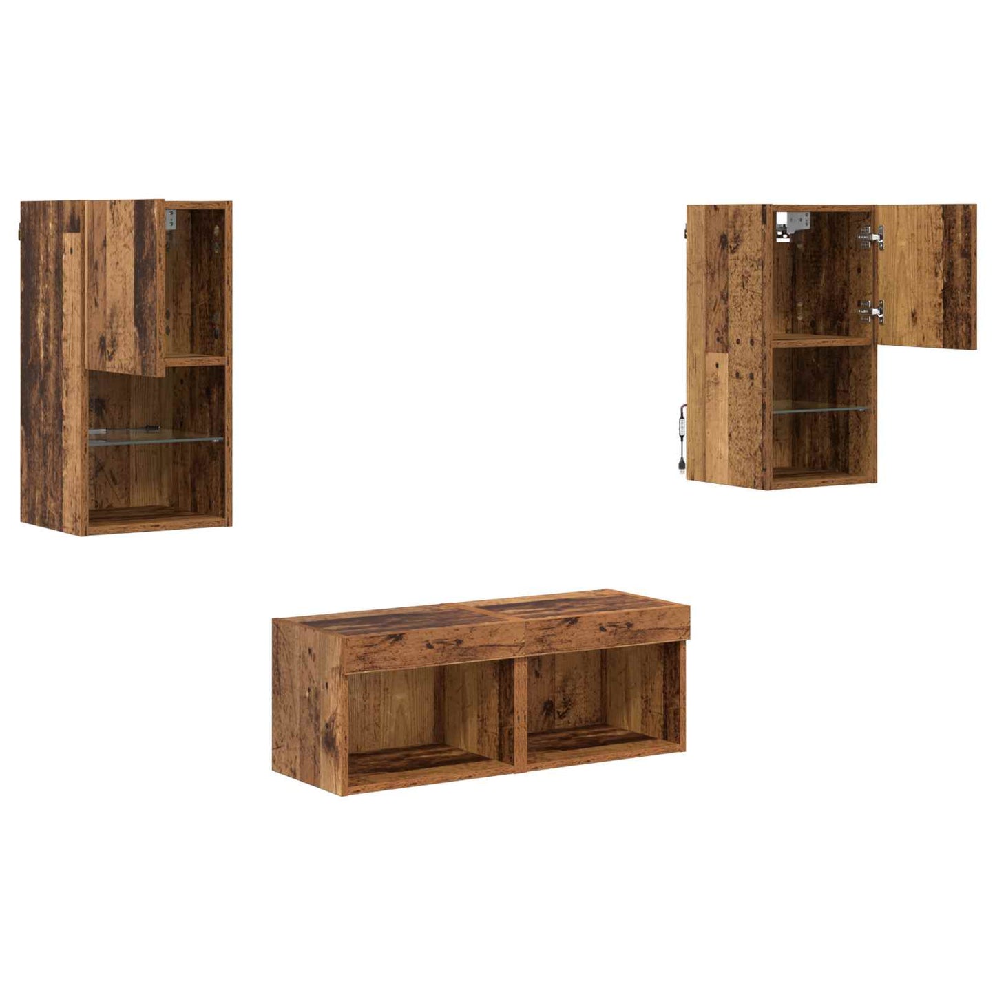 TV-Wandregale mit LED-Lichtleisten 4 pcs Altholz Holzwerkstoff