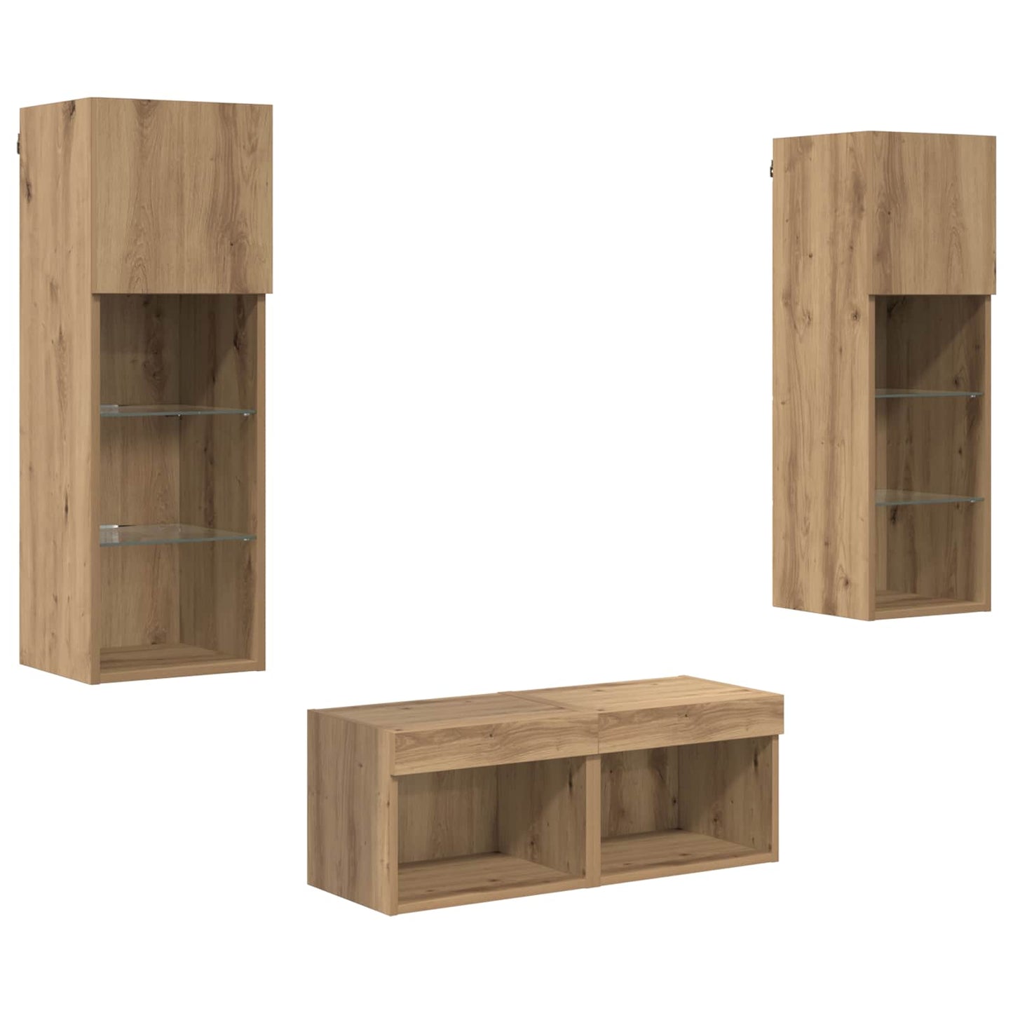 TV-Wandregale 4 pcs Schwarz Eichen-Optik Holzwerkstoff