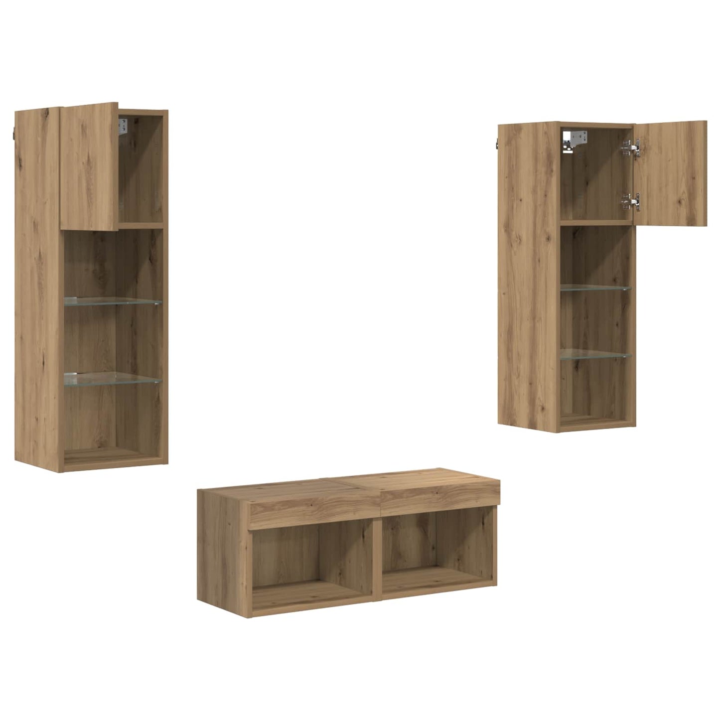 TV-Wandregale 4 pcs Schwarz Eichen-Optik Holzwerkstoff