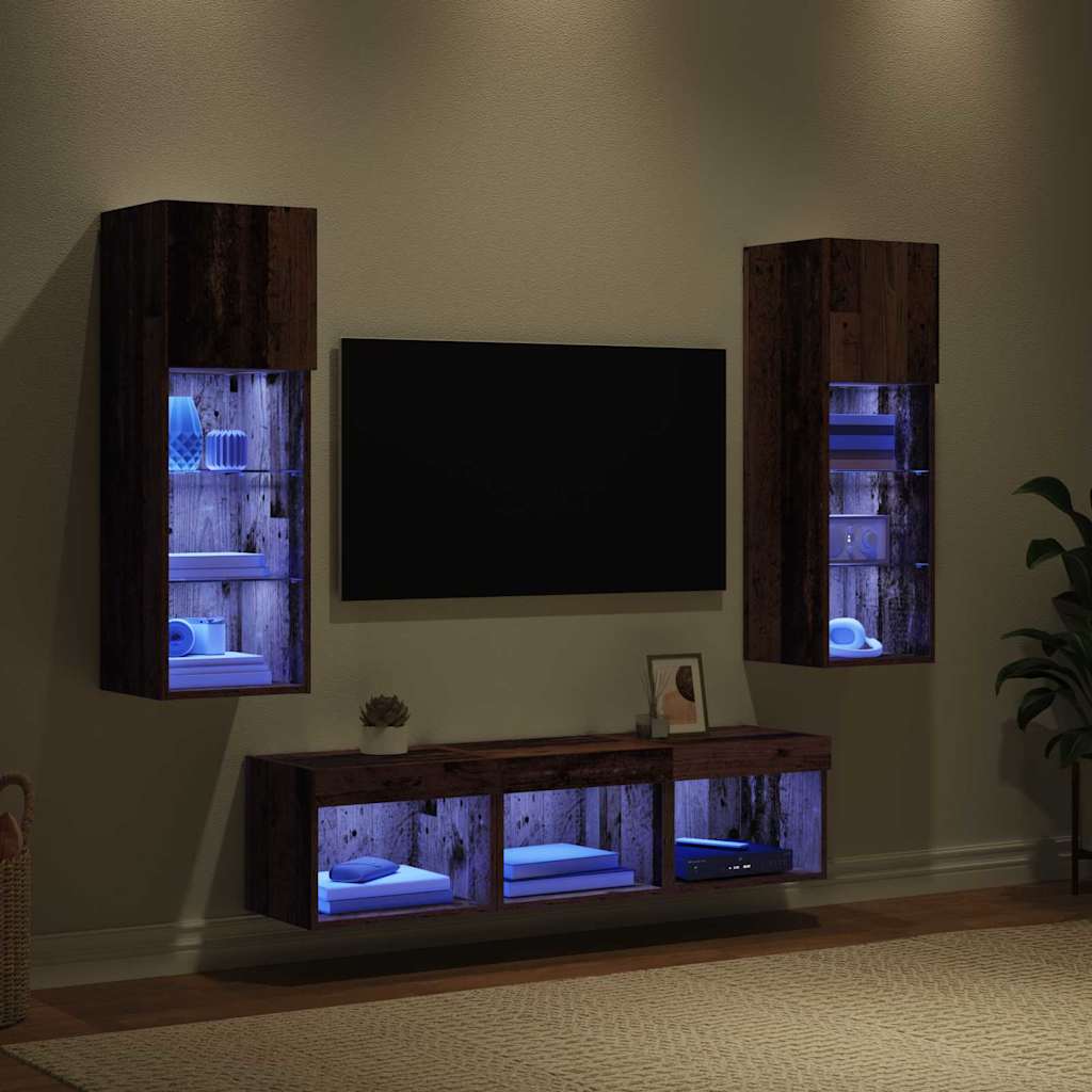 TV-Wandgeräte 5 pcs Schwarz Eichen-Optik Holzwerkstoff