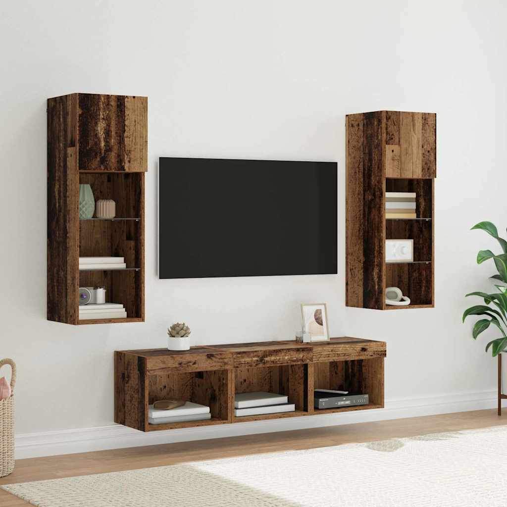 TV-Wandgeräte 5 pcs Schwarz Eichen-Optik Holzwerkstoff