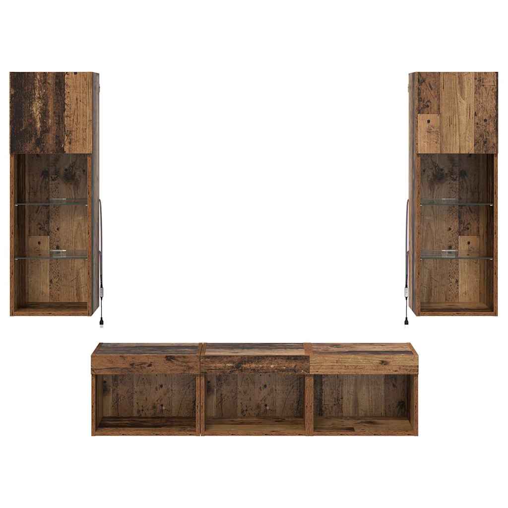TV-Wandgeräte 5 pcs Schwarz Eichen-Optik Holzwerkstoff