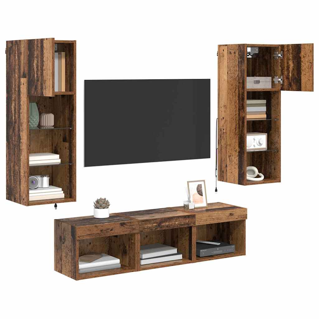 TV-Wandgeräte 5 pcs Schwarz Eichen-Optik Holzwerkstoff