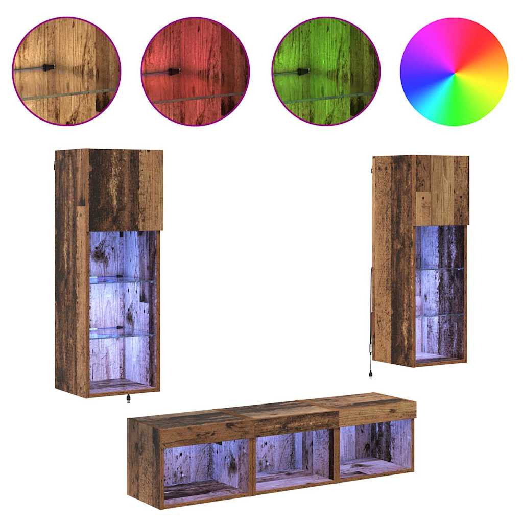 TV-Wandgeräte 5 pcs Schwarz Eichen-Optik Holzwerkstoff
