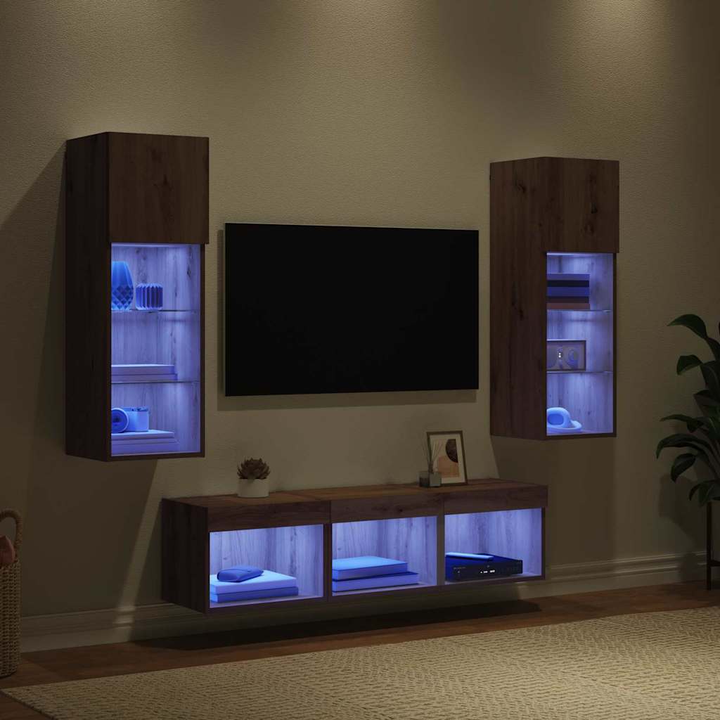 TV-Wandgeräte 5 pcs Schwarz Eichen-Optik Holzwerkstoff