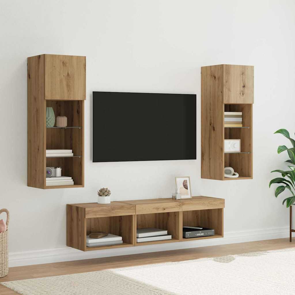 TV-Wandgeräte 5 pcs Schwarz Eichen-Optik Holzwerkstoff