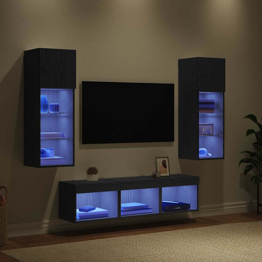 TV-Wandgeräte 5 pcs Schwarz Eichen-Optik Holzwerkstoff