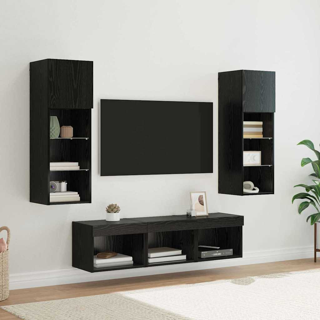 TV-Wandgeräte 5 pcs Schwarz Eichen-Optik Holzwerkstoff