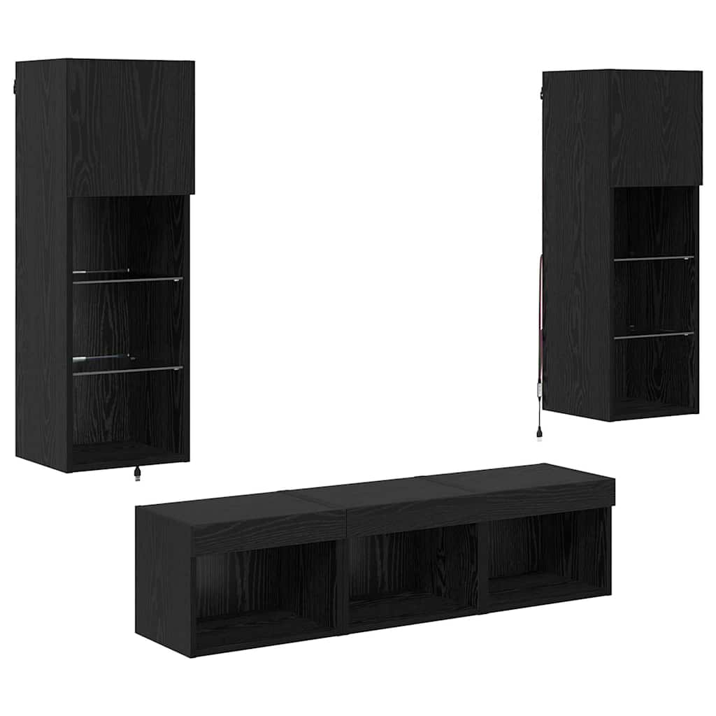 TV-Wandgeräte 5 pcs Schwarz Eichen-Optik Holzwerkstoff