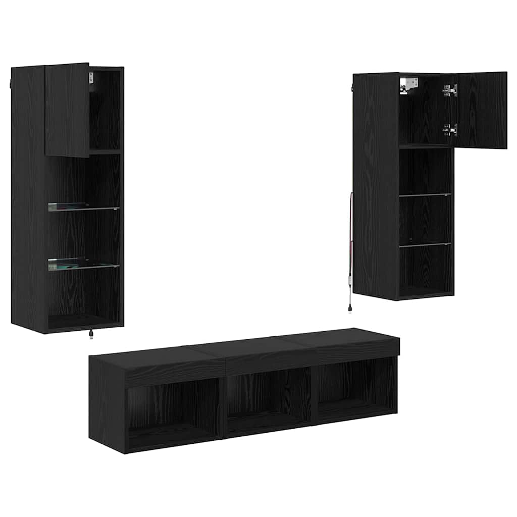 TV-Wandgeräte 5 pcs Schwarz Eichen-Optik Holzwerkstoff
