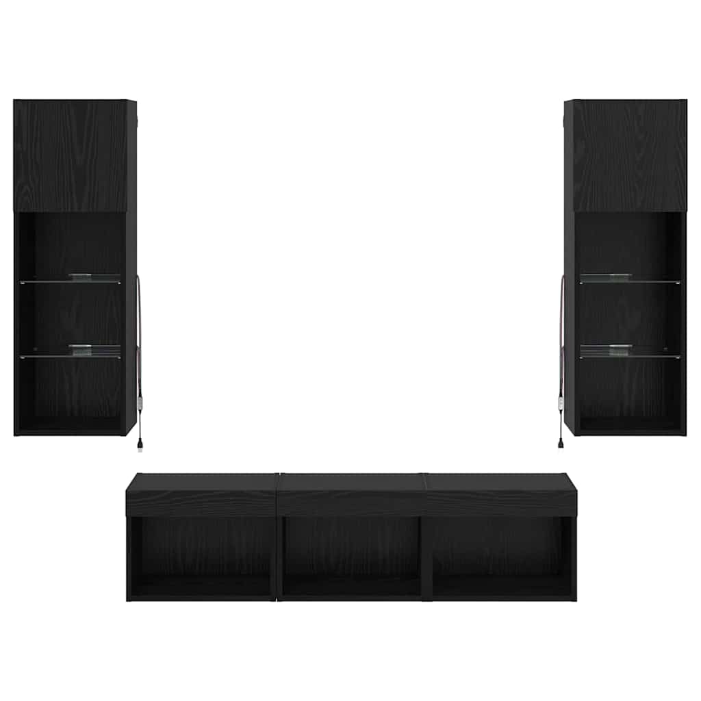 TV-Wandgeräte 5 pcs Schwarz Eichen-Optik Holzwerkstoff