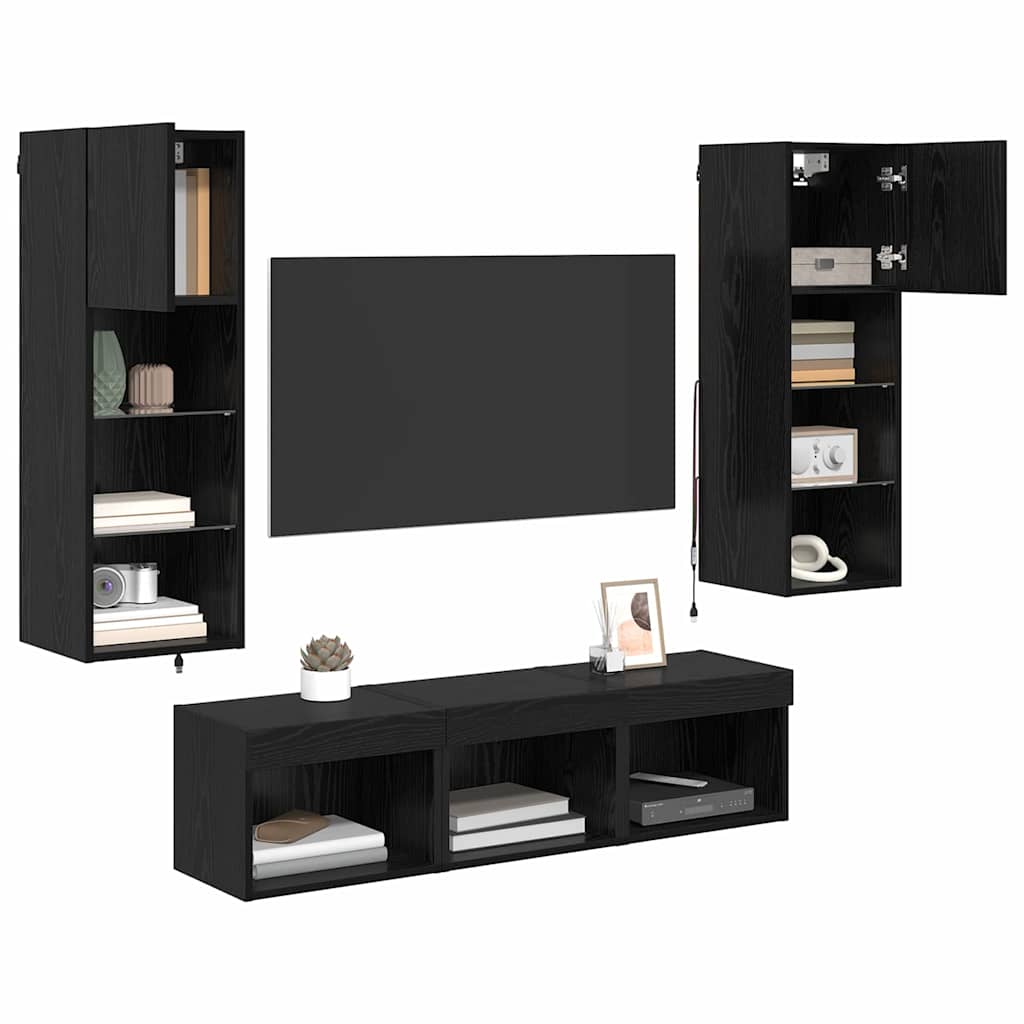 TV-Wandgeräte 5 pcs Schwarz Eichen-Optik Holzwerkstoff