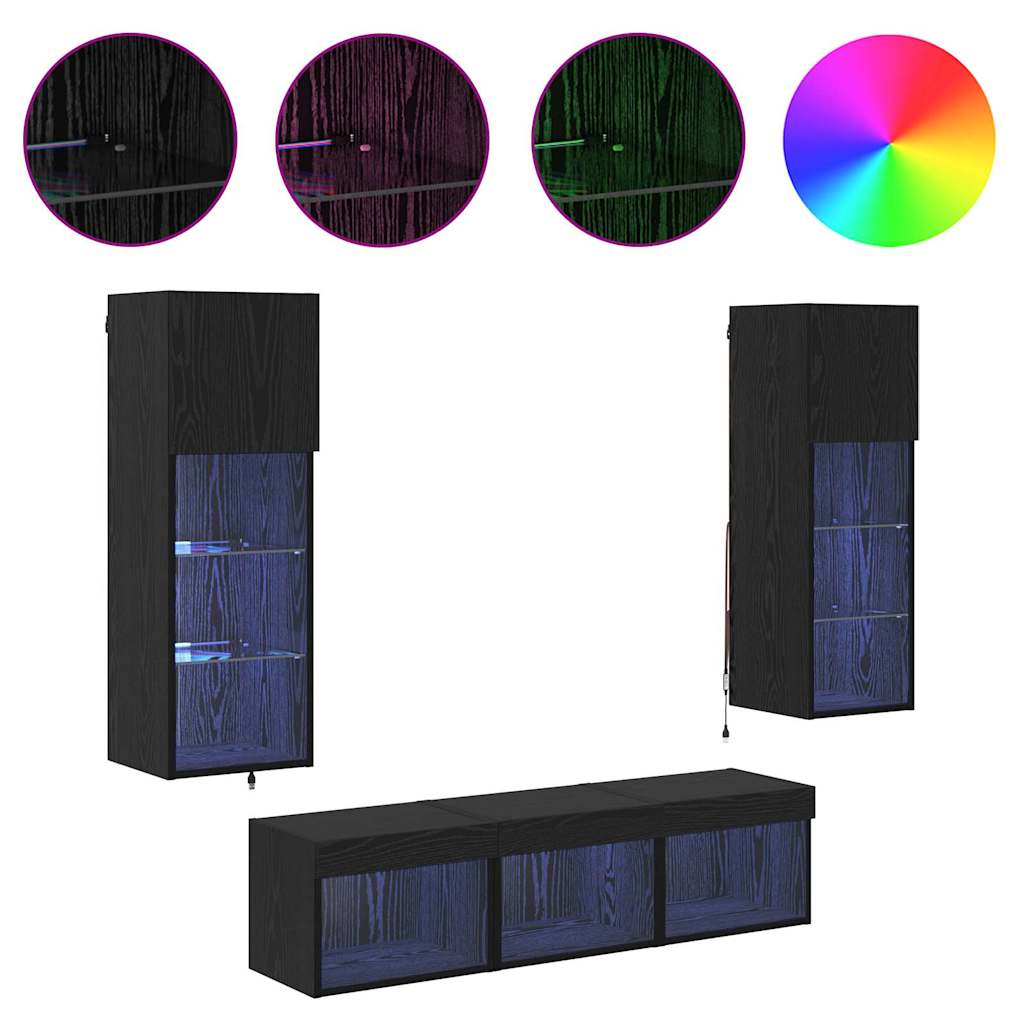 TV-Wandgeräte 5 pcs Schwarz Eichen-Optik Holzwerkstoff