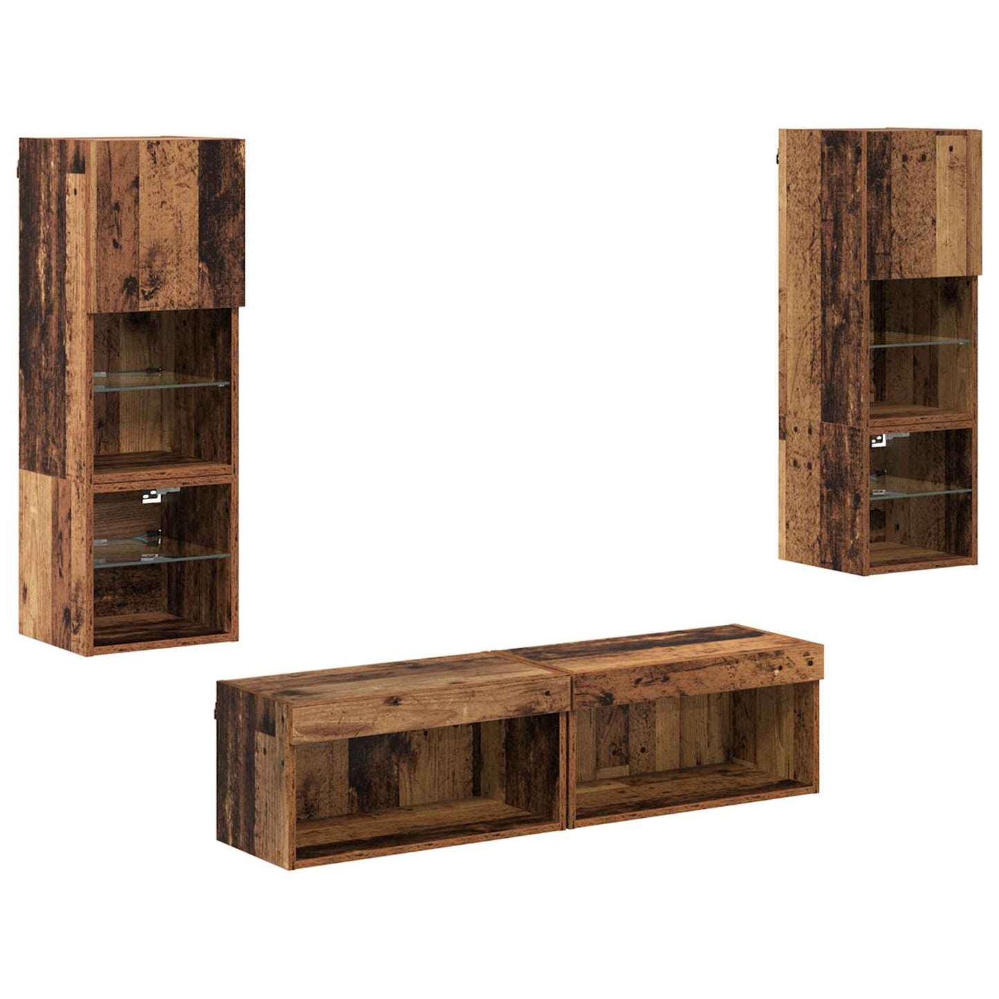 TV-Wandmöbel mit LED-Lichtleisten 6 pcs Altholz Holzwerkstoff