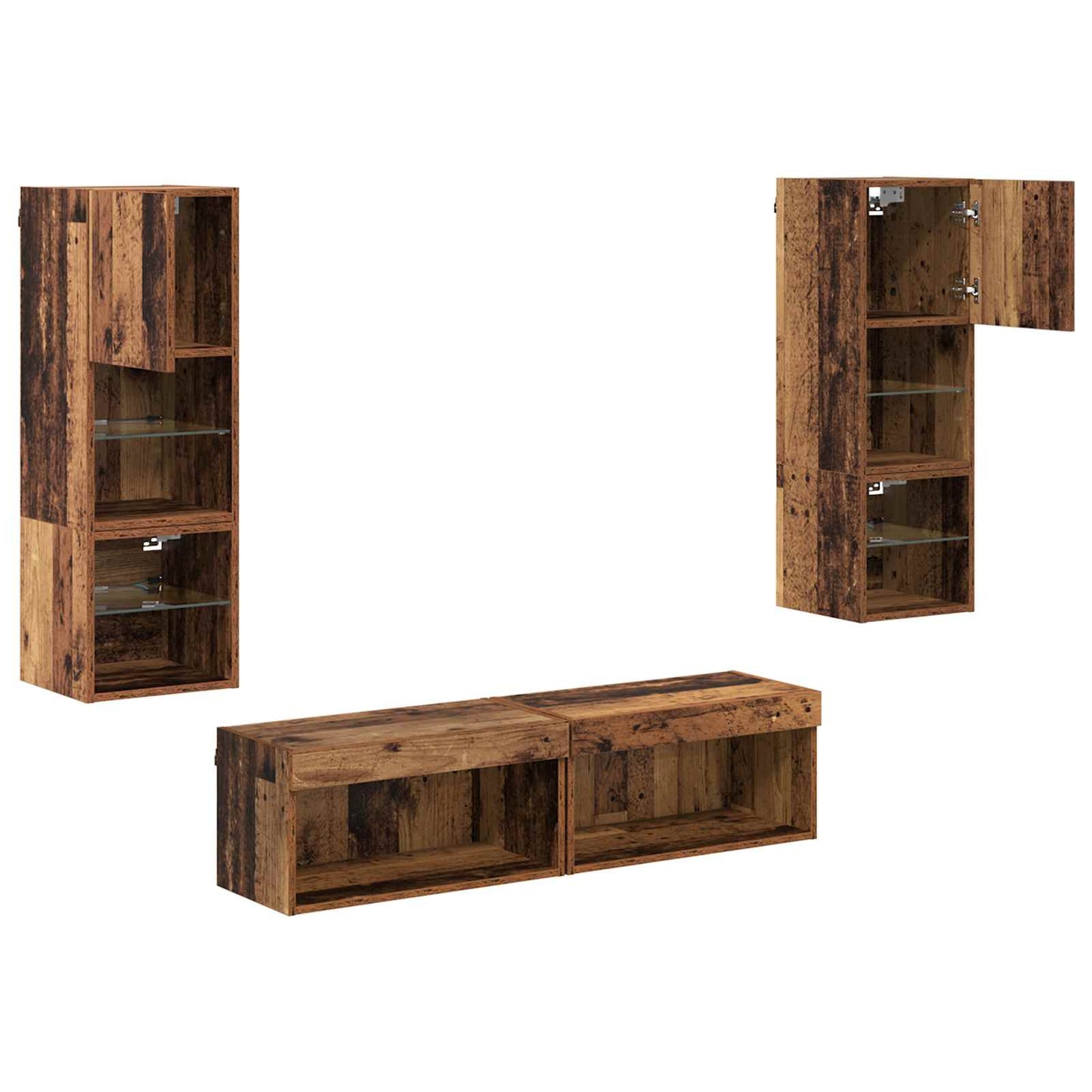 TV-Wandmöbel mit LED-Lichtleisten 6 pcs Altholz Holzwerkstoff