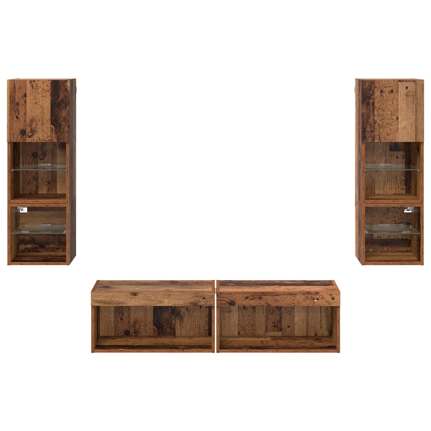 TV-Wandmöbel mit LED-Lichtleisten 6 pcs Altholz Holzwerkstoff