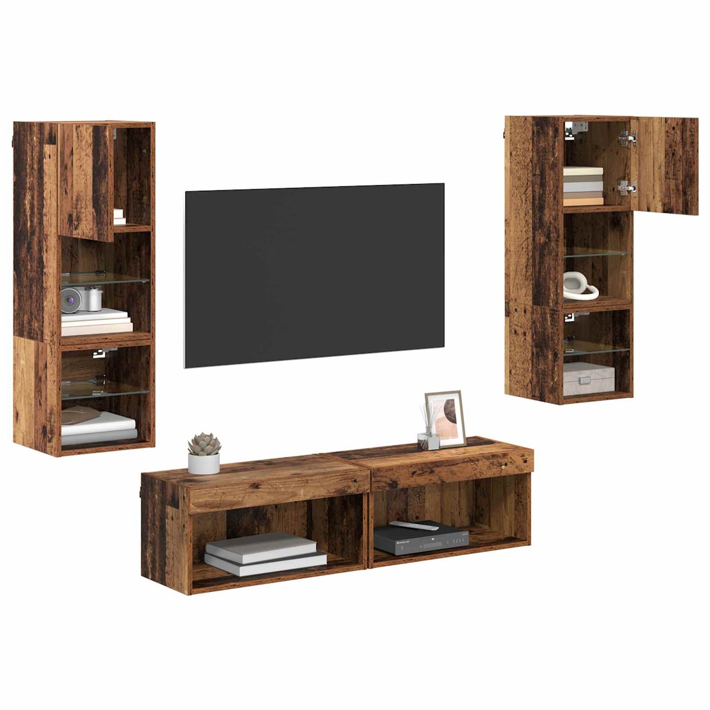 TV-Wandmöbel mit LED-Lichtleisten 6 pcs Altholz Holzwerkstoff