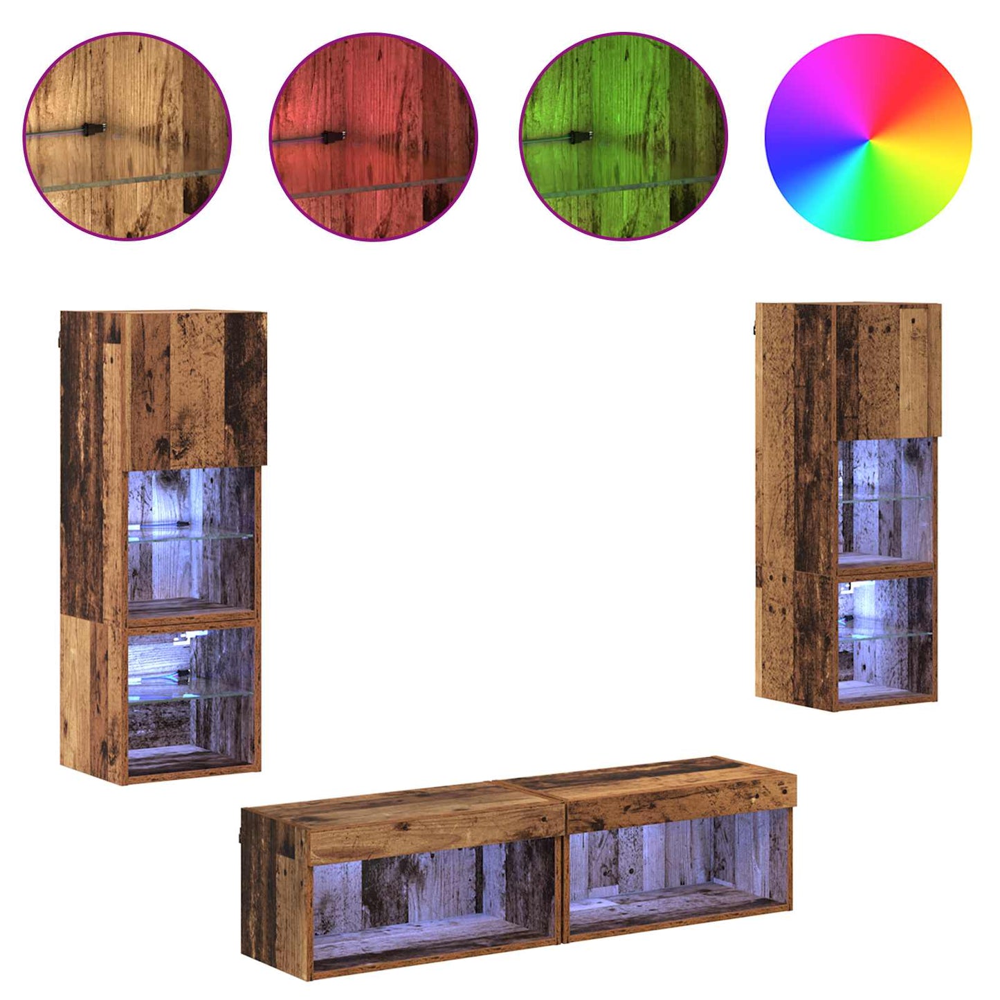 TV-Wandmöbel mit LED-Lichtleisten 6 pcs Altholz Holzwerkstoff