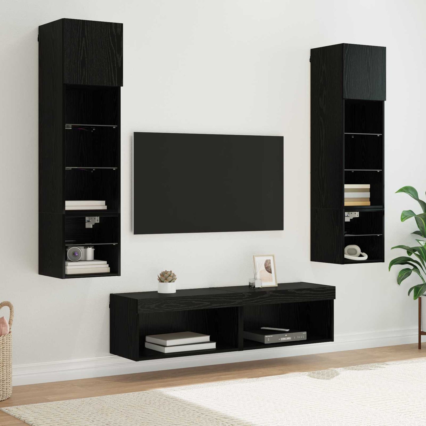 TV-Wandmöbel 6 pcs Schwarz Eichen-Optik Holzwerkstoff