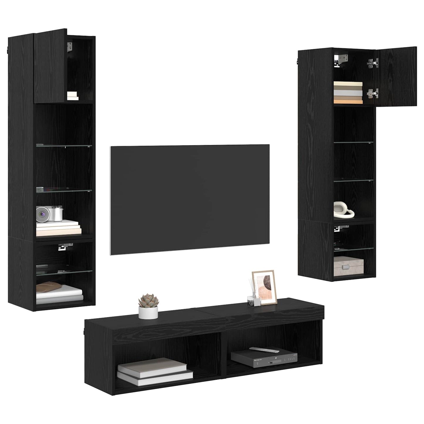 TV-Wandmöbel 6 pcs Schwarz Eichen-Optik Holzwerkstoff