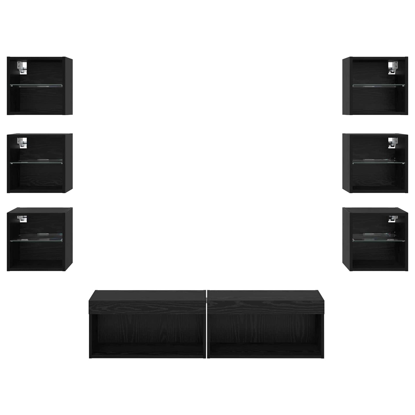 TV-Schränk mit LED-Lichtleisten 8 pcs Schwarz Eichen-Optik Glas