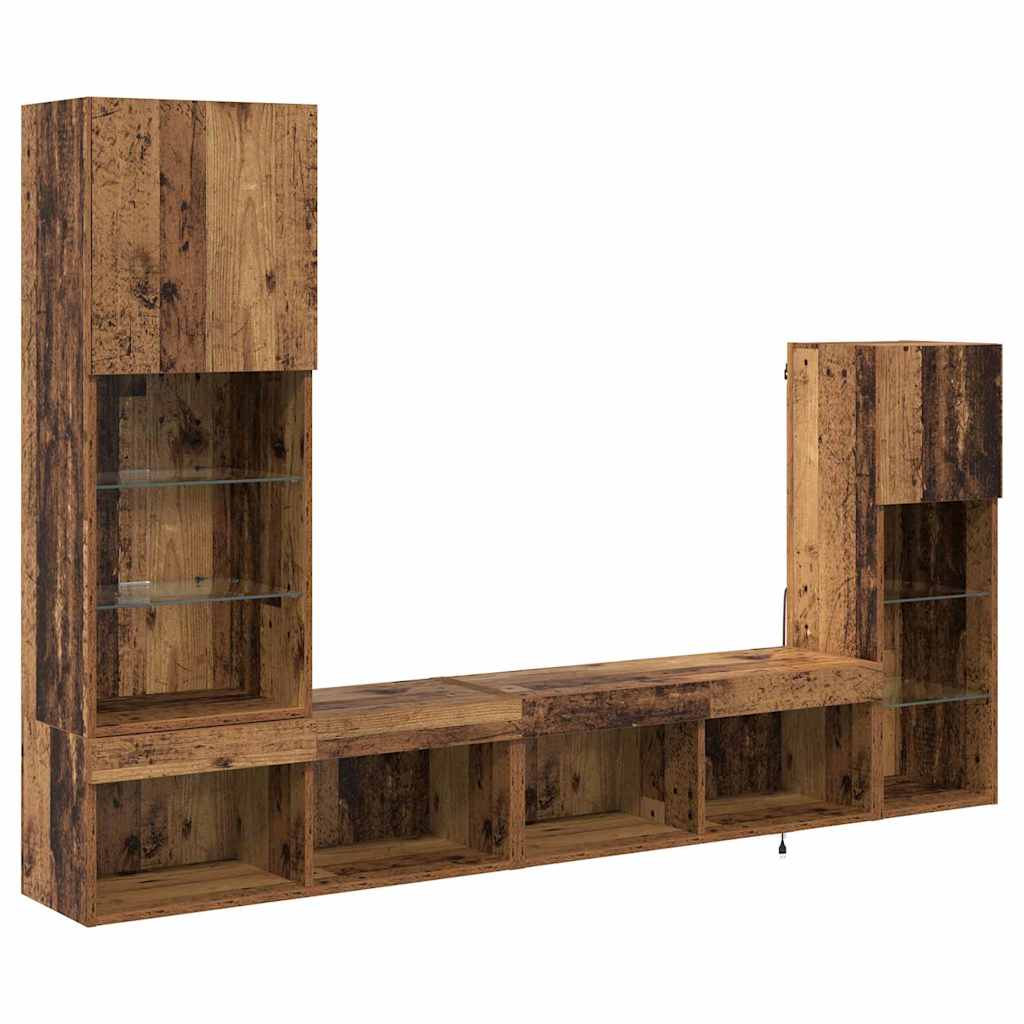 TV-Wandgeräte mit LED-Lichtleisten 4 pcs Altholz Holzwerkstoff