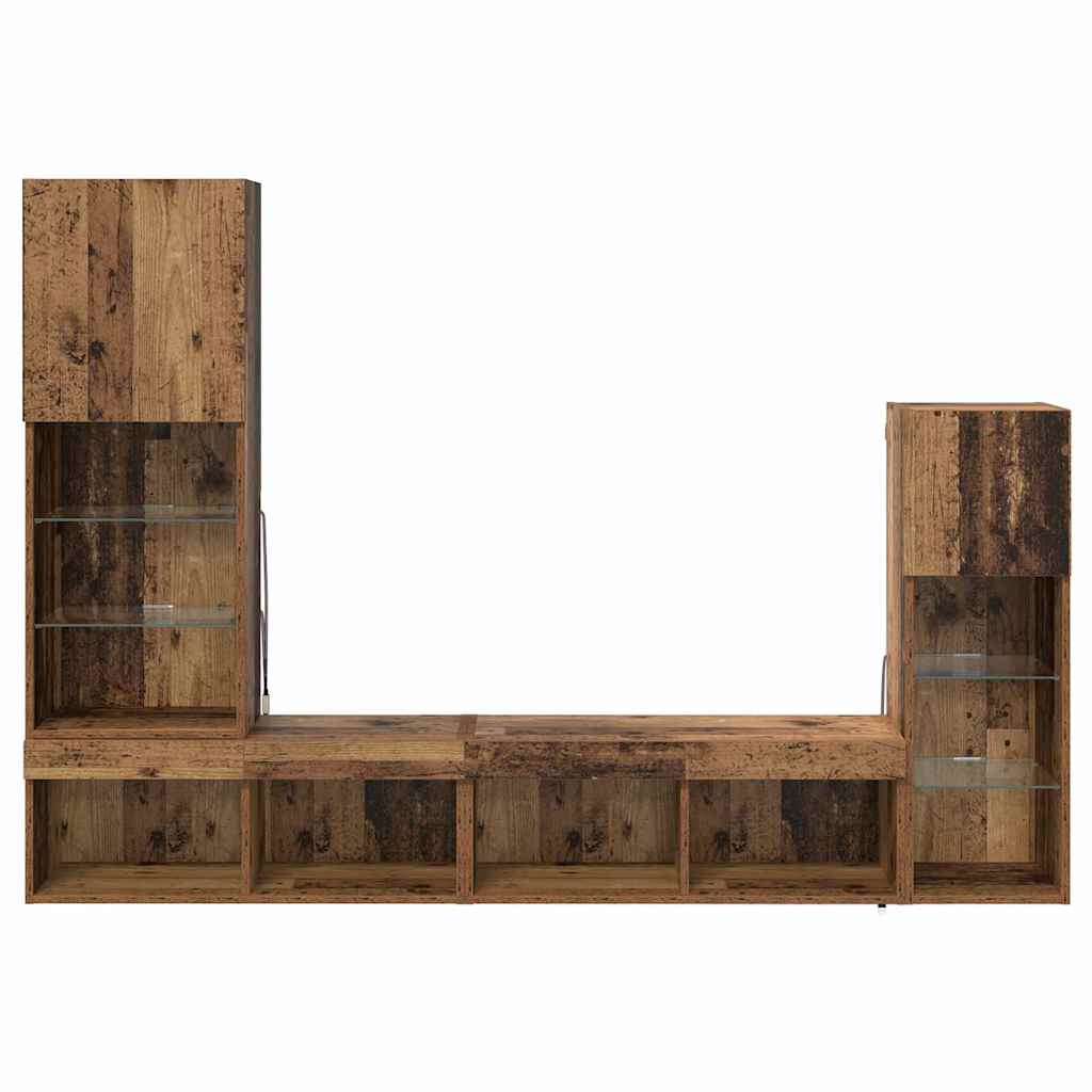TV-Wandgeräte mit LED-Lichtleisten 4 pcs Altholz Holzwerkstoff