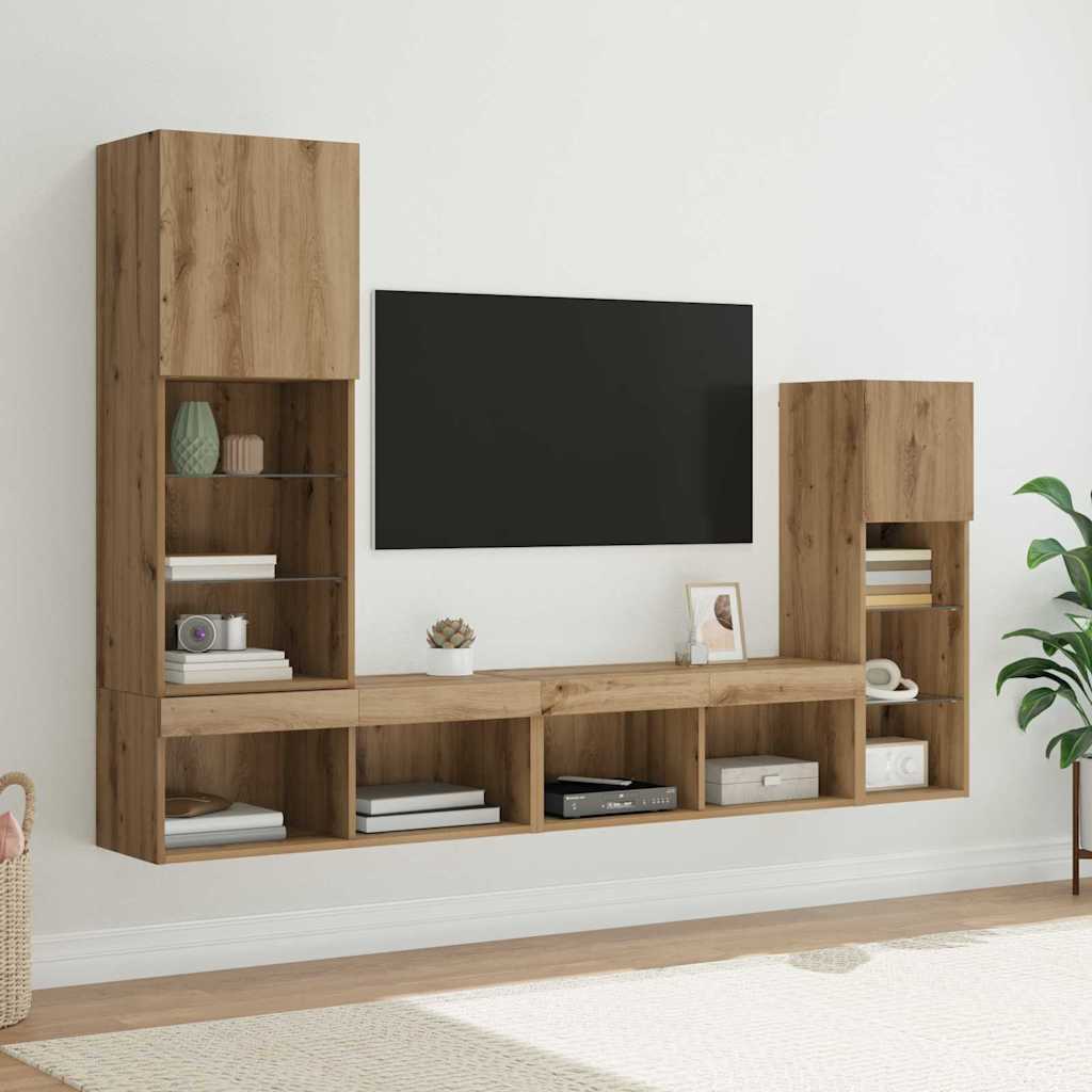 TV-Wandgeräte Wandmontiert 4 pcs Artisan-Eiche Holzwerkstoff