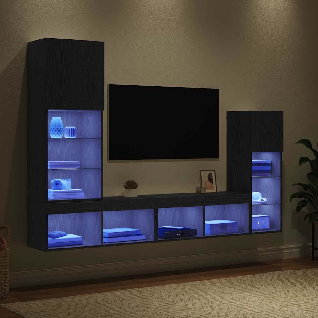 TV-Wandgeräte 4 pcs Schwarz Eichen-Optik Holzwerkstoff