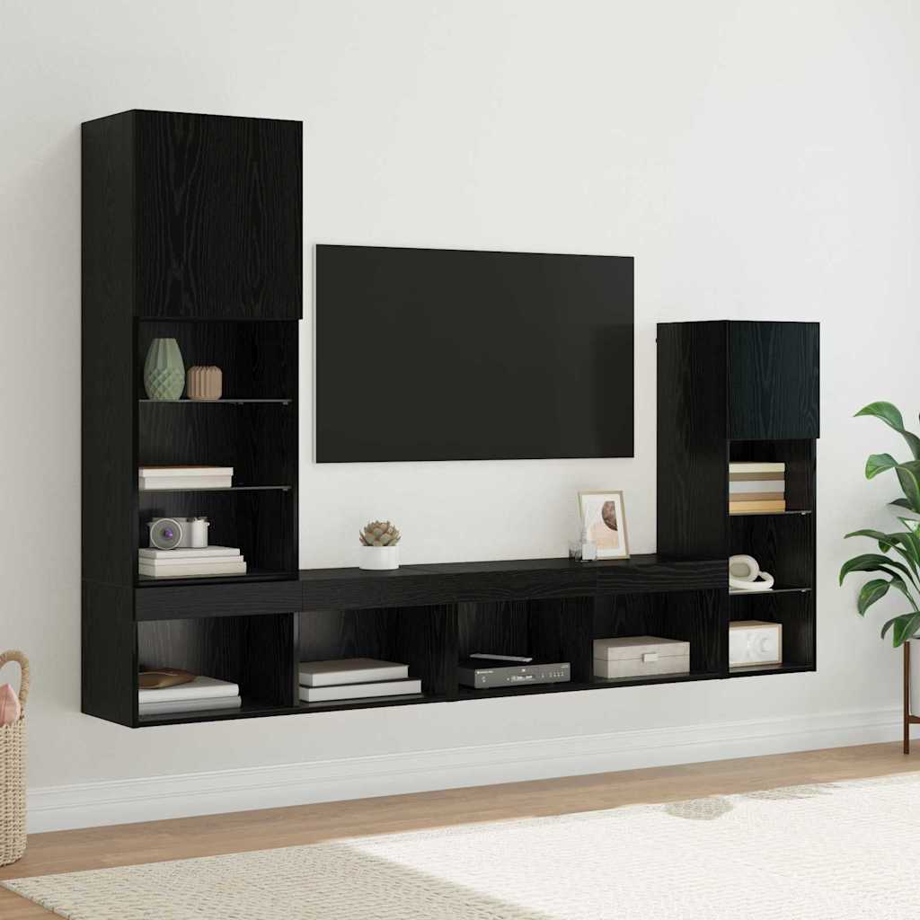 TV-Wandgeräte 4 pcs Schwarz Eichen-Optik Holzwerkstoff